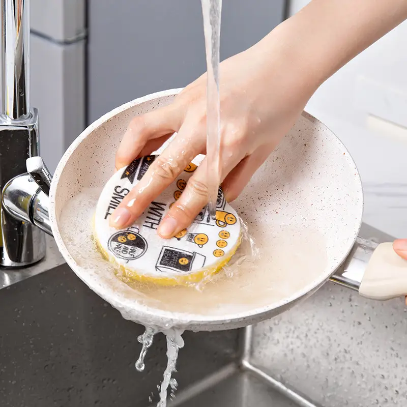 Cartoon Smiling Dishwashing Sponge 4-Pack Kitchen Scrubbie - Image 5
