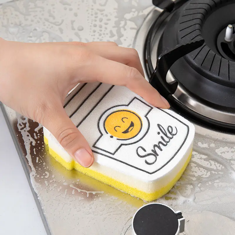 Cartoon Smiling Dishwashing Sponge 4-Pack Kitchen Scrubbie - Image 6