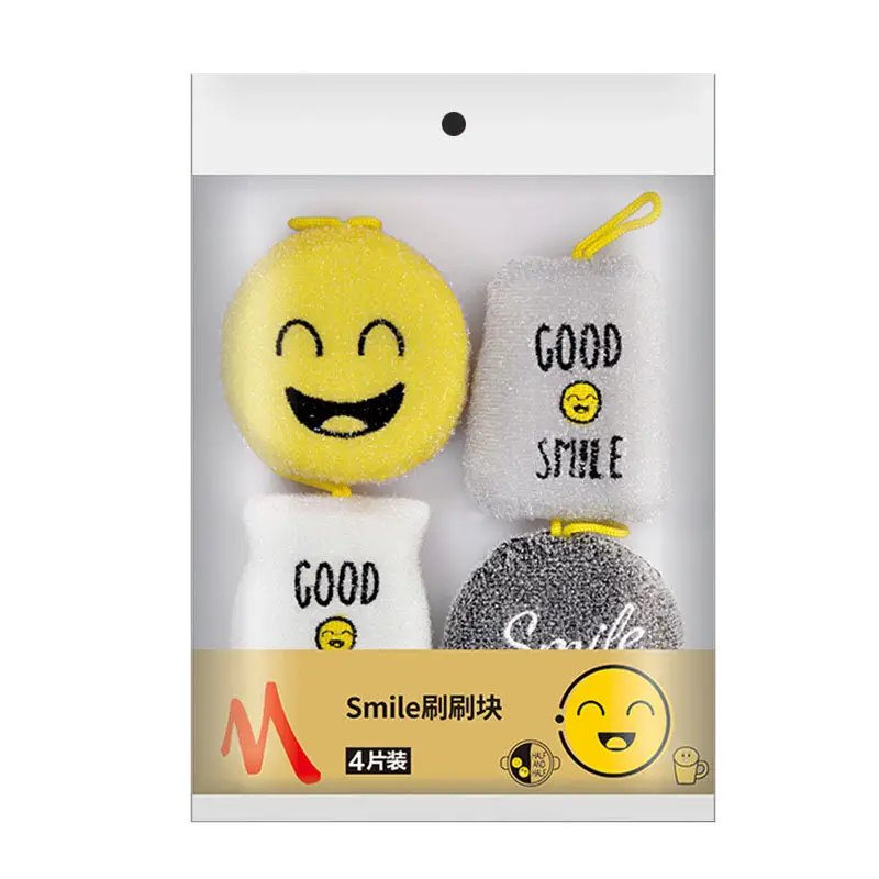 Cartoon Smiling Dishwashing Sponge 4-Pack Kitchen Scrubbie - Image 2