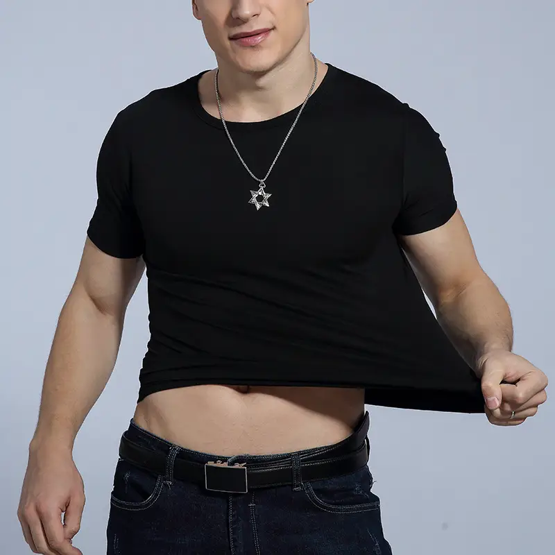 Men's Black Crop T-Shirt 2023 Short Sleeve - Image 2