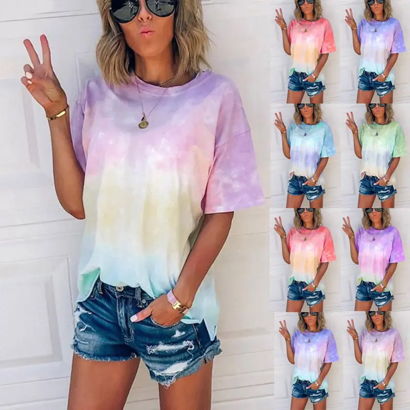 Women Tie-Dye Gradient T-Shirt Casual Summer Wear