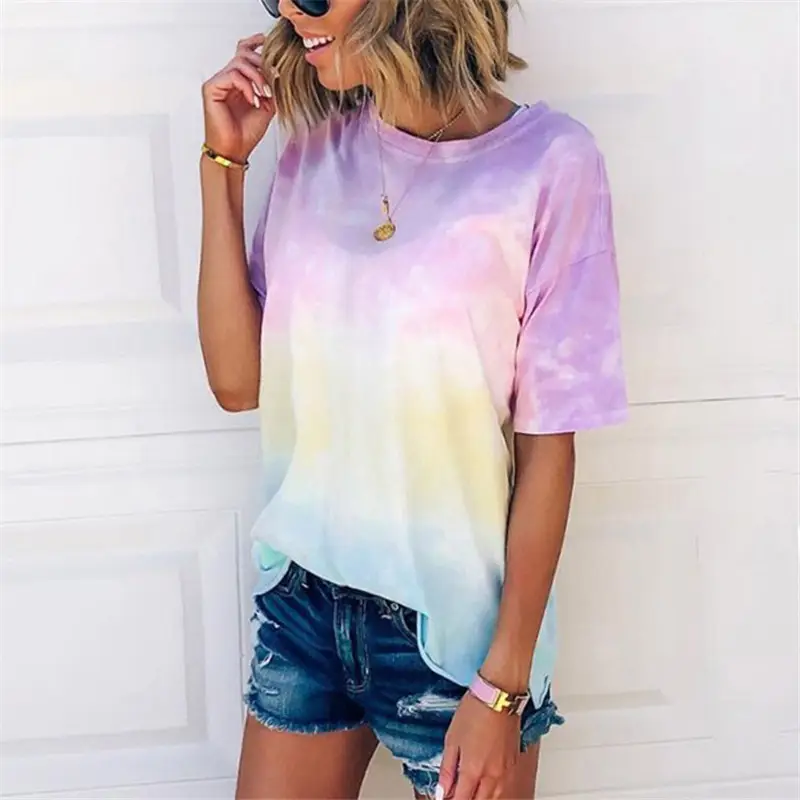 Women Tie-Dye Gradient T-Shirt Casual Summer Wear