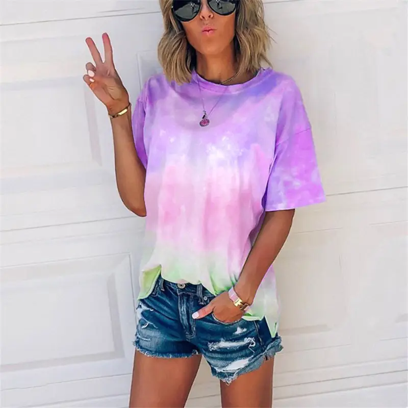 Women Tie-Dye Gradient T-Shirt Casual Summer Wear
