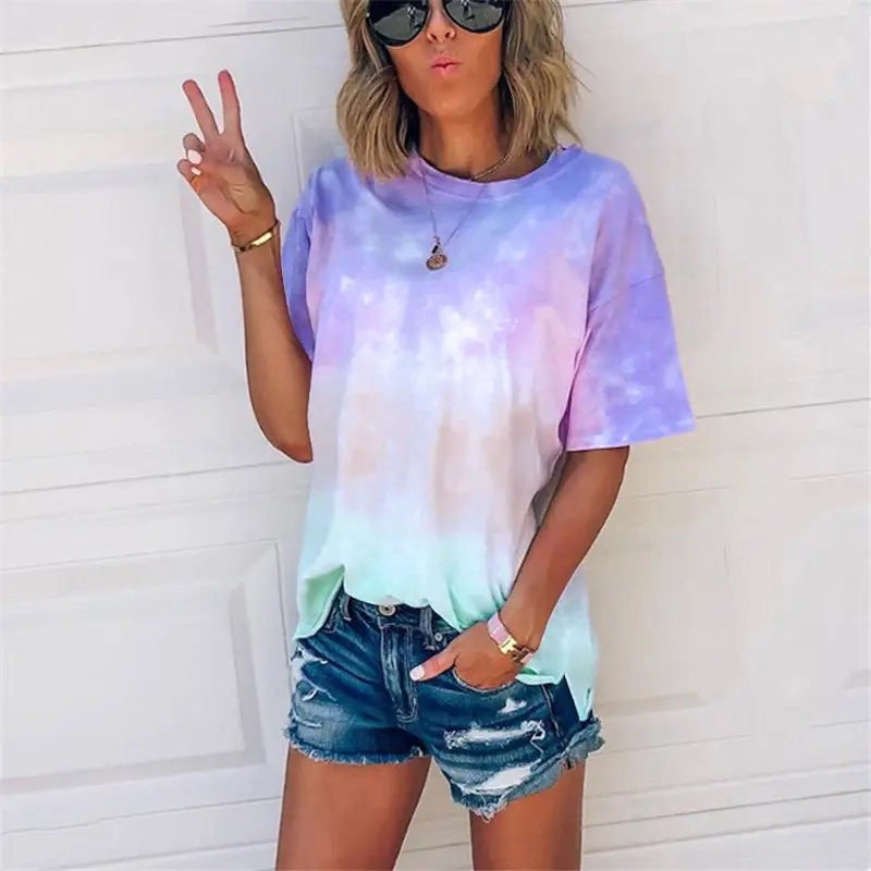 Women Tie-Dye Gradient T-Shirt Casual Summer Wear