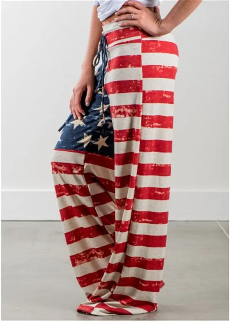 2017 High Waist Loose Casual Pants White Black XL - Image 2