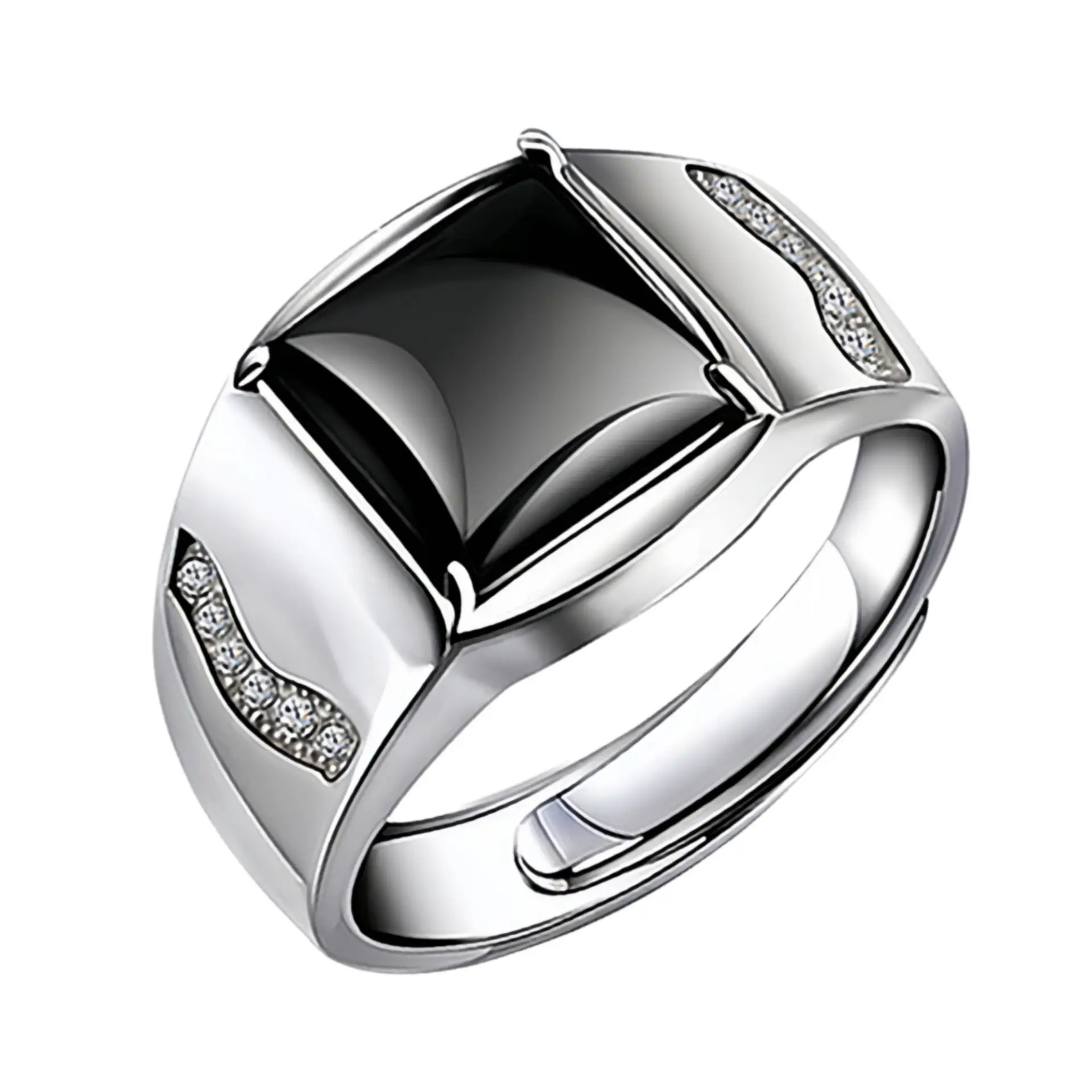 Men's Black Diamond Adjustable Ring with Square Cut - Image 10