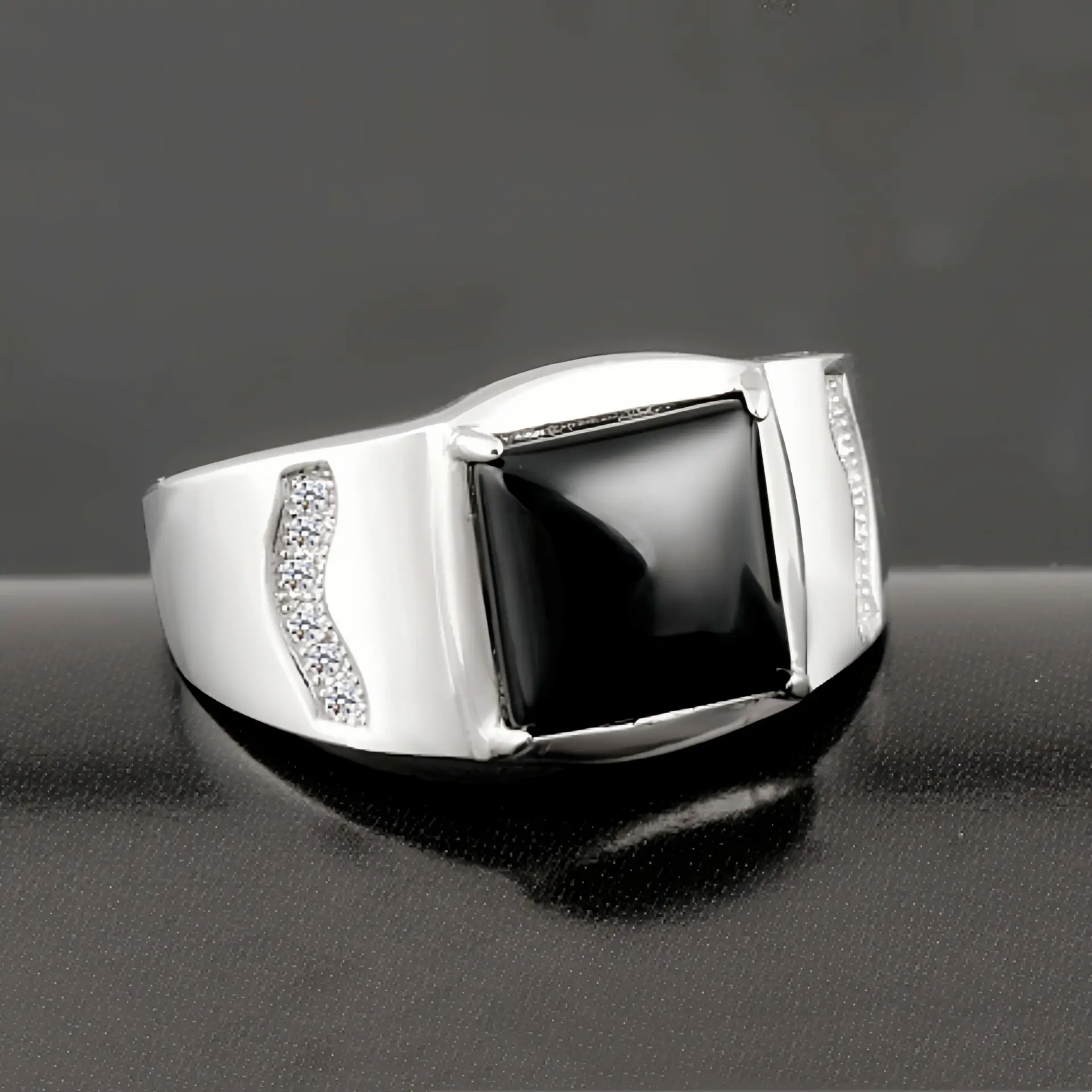Men's Black Diamond Adjustable Ring with Square Cut - Image 7