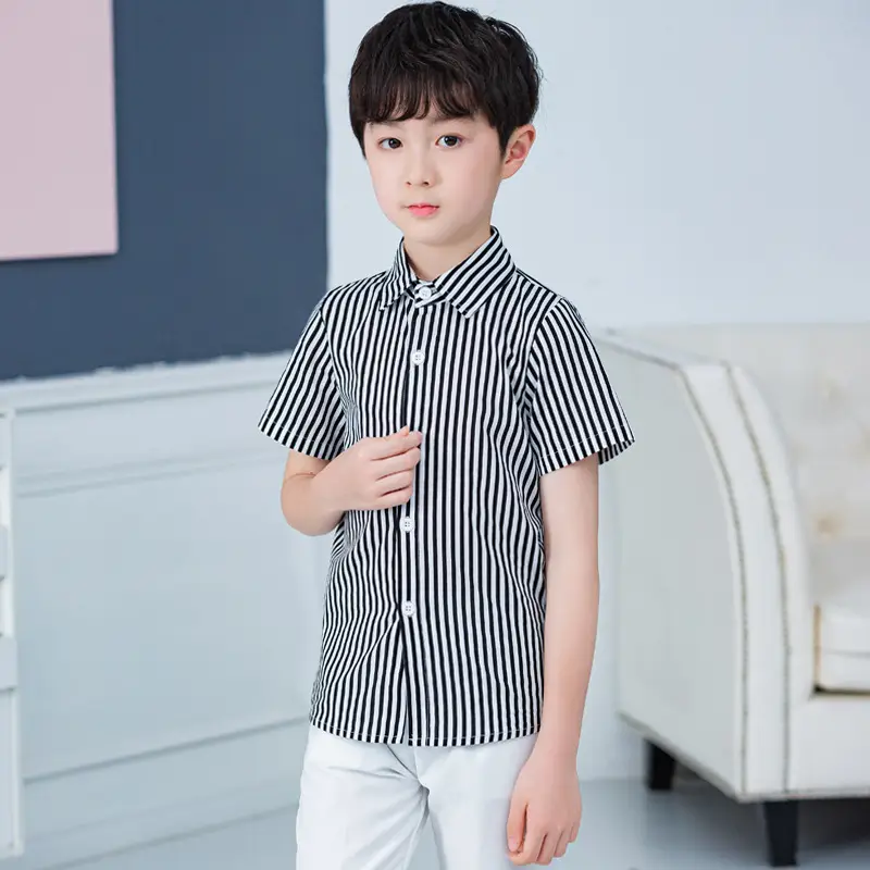 White 4-Piece Kids Suit Striped Shirt Shorts Back Belt - Image 5