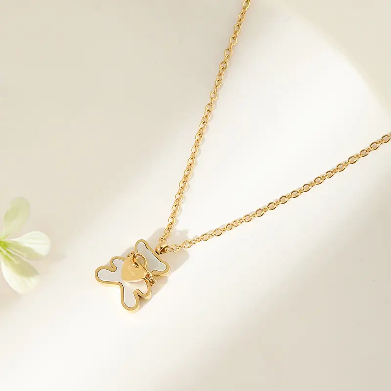 Korean-Style Bear Necklace for Women with Natural Pearl Pendant - Image 6