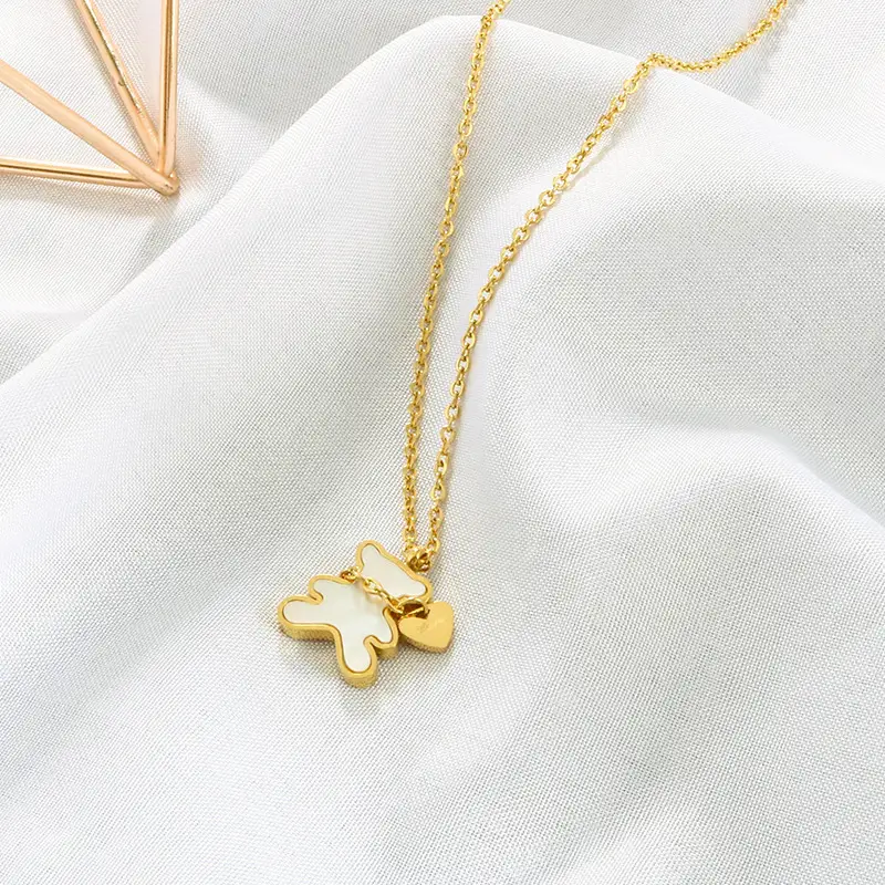 Korean-Style Bear Necklace for Women with Natural Pearl Pendant - Image 2