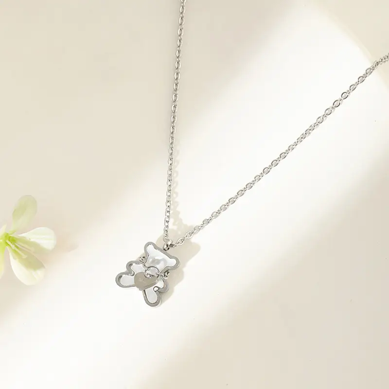 Korean-Style Bear Necklace for Women with Natural Pearl Pendant - Image 3