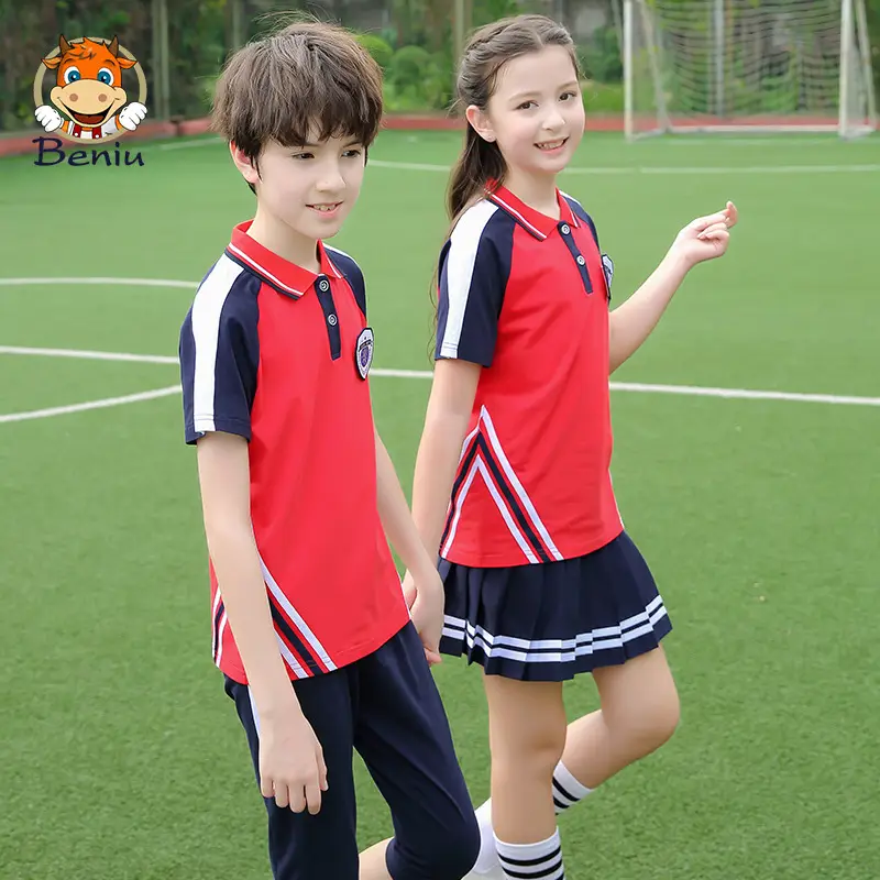 First Grade Kids Sports Suit White Blue Red Stripes