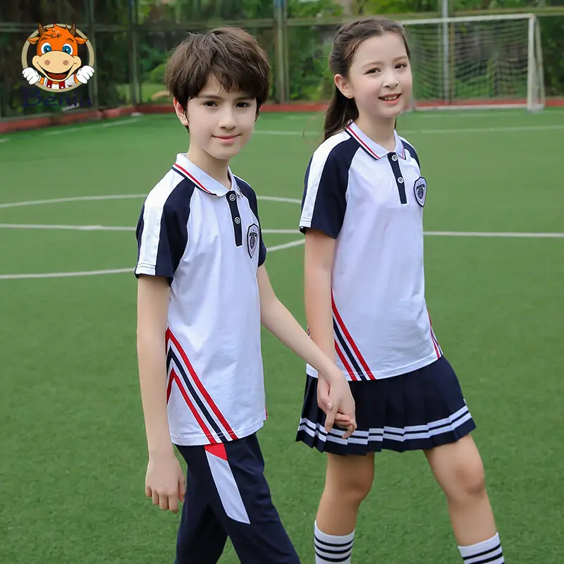 First Grade Kids Sports Suit White Blue Red Stripes