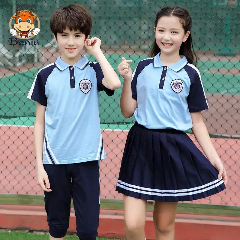 First Grade Kids Sports Suit White Blue Red Stripes