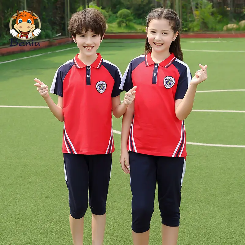 First Grade Kids Sports Suit White Blue Red Stripes