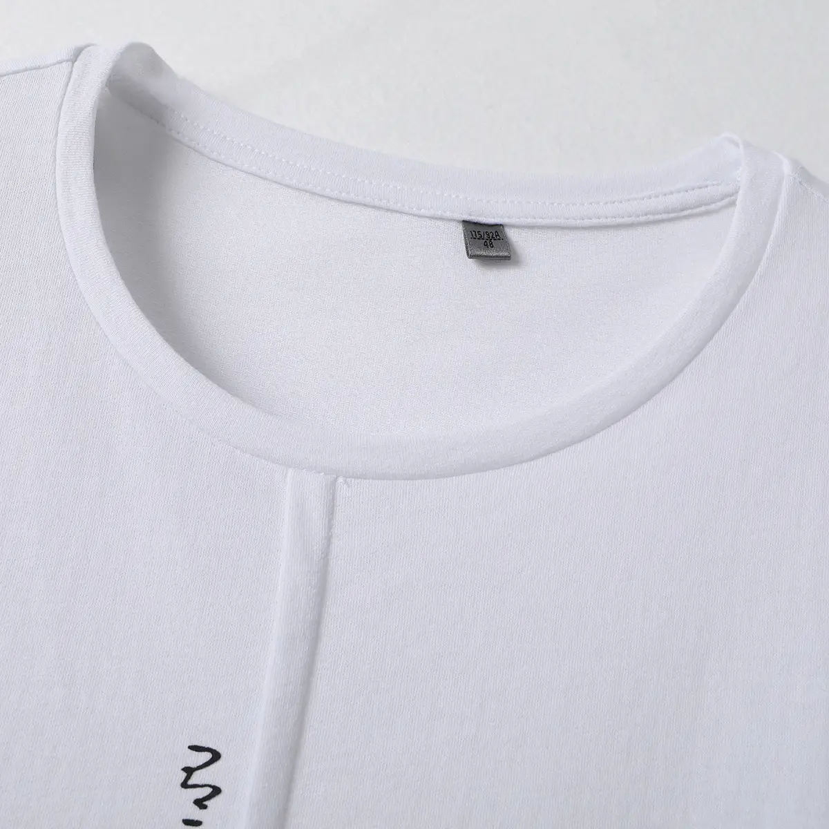 Men White Chinese Print T-Shirt Short Sleeve Round Neck - Image 3