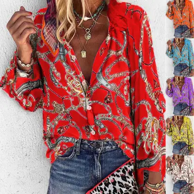 Red Paisley Long Sleeve Women's Shirt 2022 - Image 7