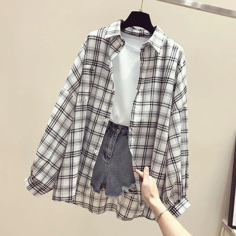 Women Plaid Shirt Spring Summer 2021 Loose Fit Korean Style - Image 8