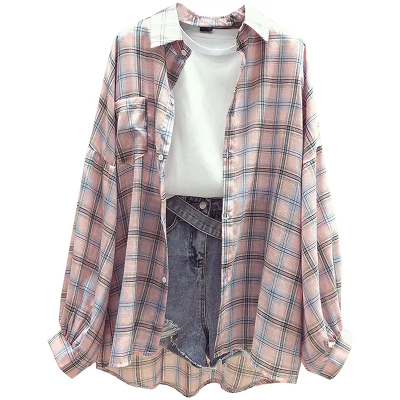 Women Plaid Shirt Spring Summer 2021 Loose Fit Korean Style - Image 9