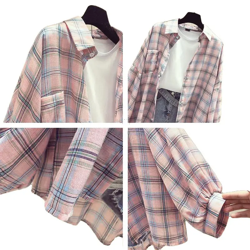 Women Plaid Shirt Spring Summer 2021 Loose Fit Korean Style - Image 10