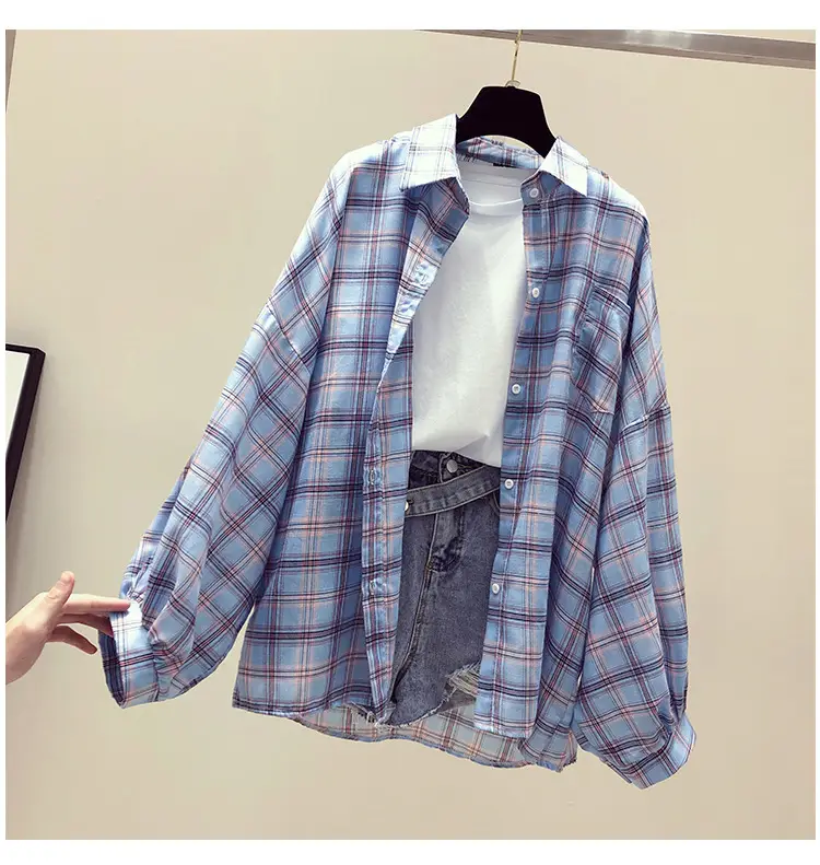 Women Plaid Shirt Spring Summer 2021 Loose Fit Korean Style — feature 14