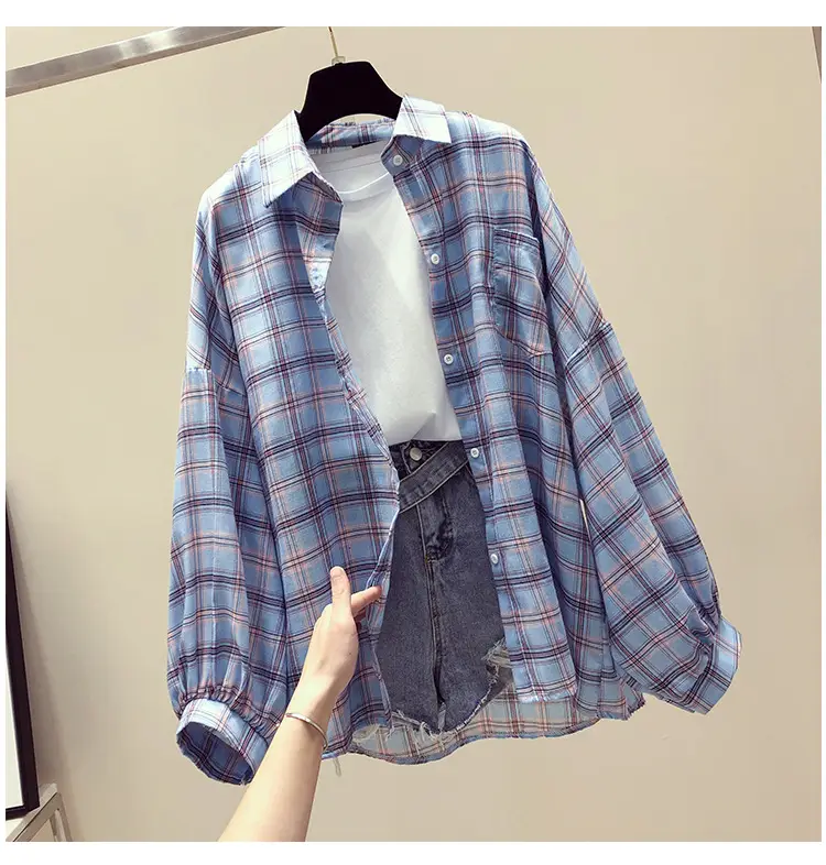 Women Plaid Shirt Spring Summer 2021 Loose Fit Korean Style — feature 15