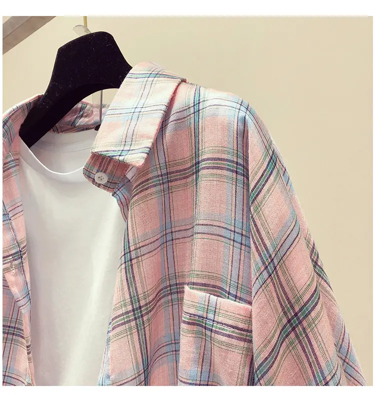 Women Plaid Shirt Spring Summer 2021 Loose Fit Korean Style — feature 18