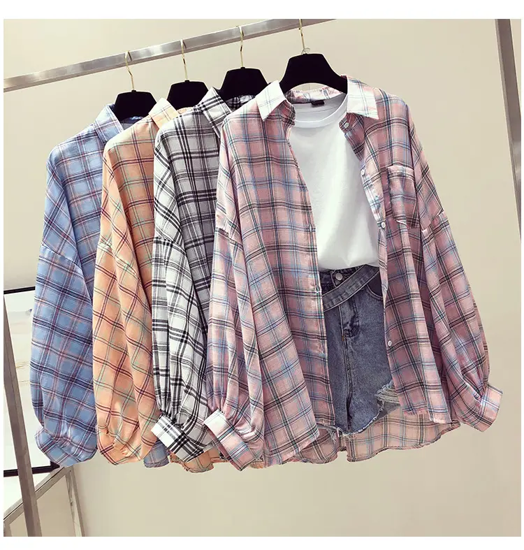 Women Plaid Shirt Spring Summer 2021 Loose Fit Korean Style — feature 2