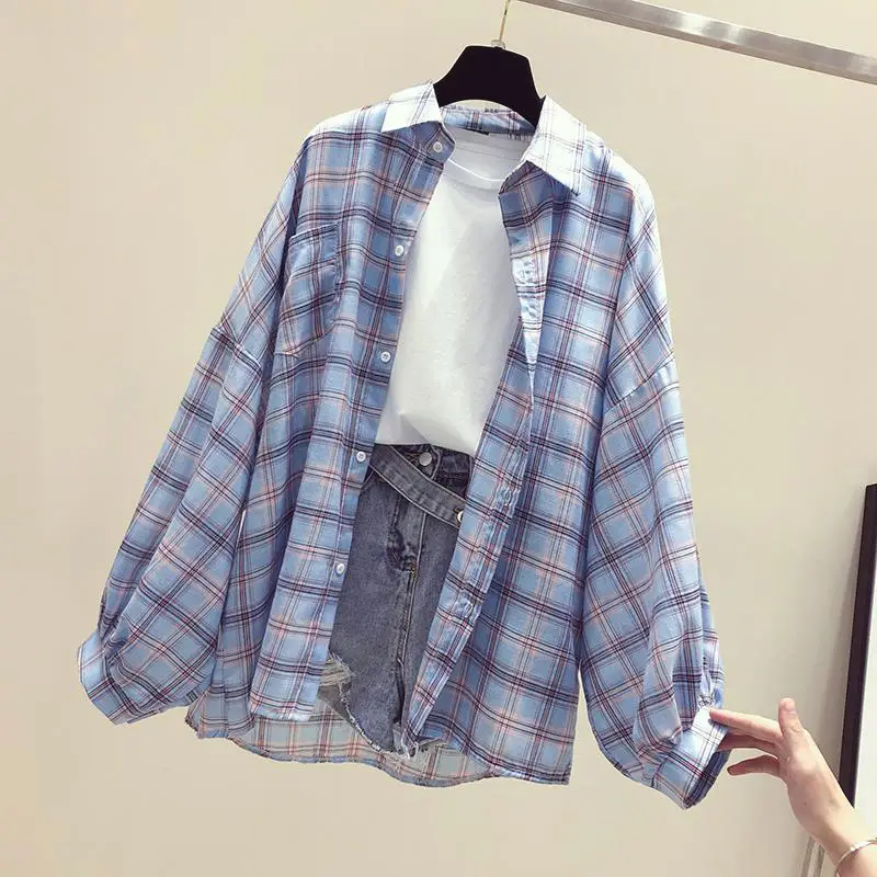 Women Plaid Shirt Spring Summer 2021 Loose Fit Korean Style - Image 4
