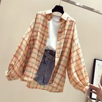 Women Plaid Shirt Spring Summer 2021 Loose Fit Korean Style - Image 5