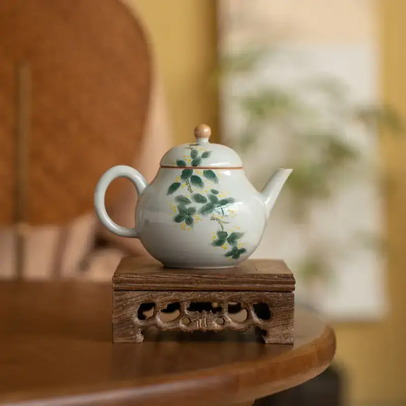 Carved Wooden Tea Mat with Floral Vase and Buddha Base - Image 5