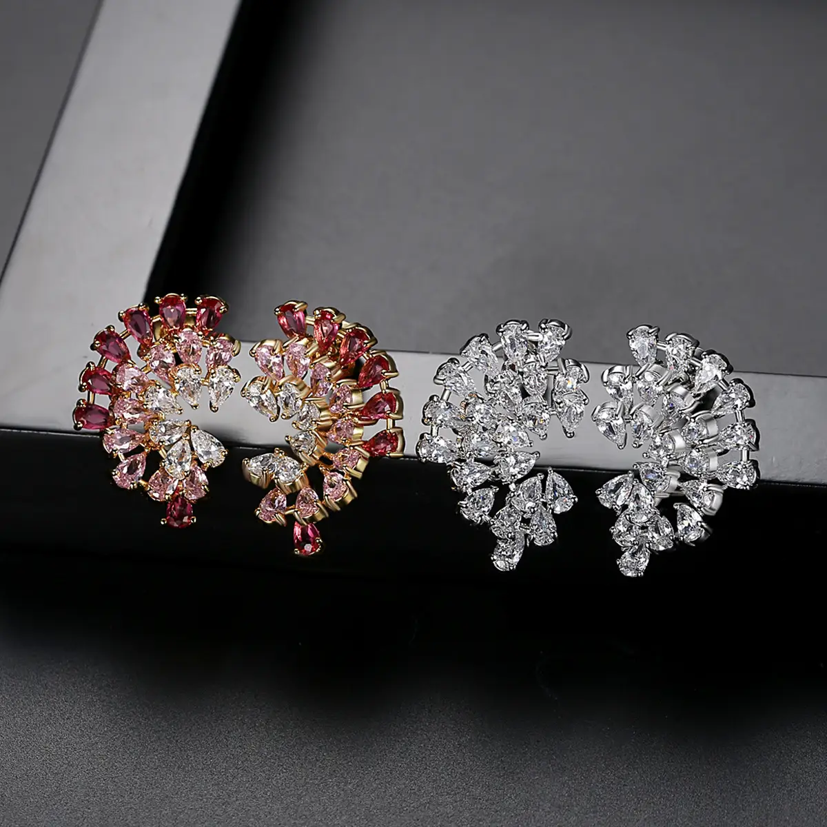 Jinse Zircon Earrings Red White Gradient Korean Style - Image 4