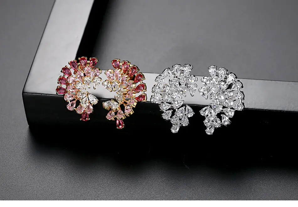 Jinse Zircon Earrings Red White Gradient Korean Style — feature 3