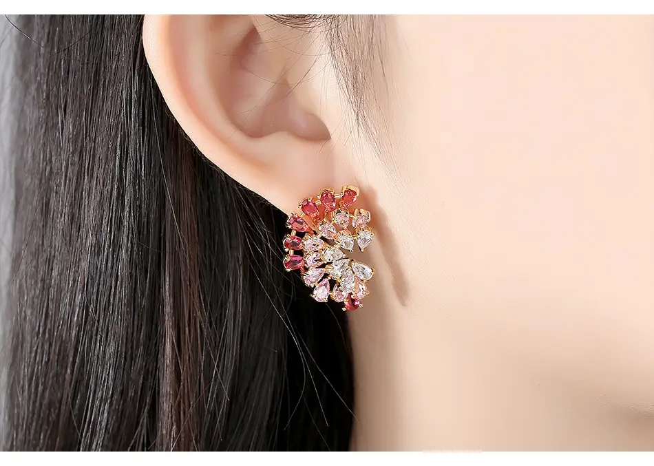 Jinse Zircon Earrings Red White Gradient Korean Style — feature 4