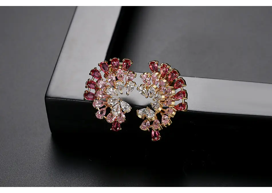 Jinse Zircon Earrings Red White Gradient Korean Style — feature 6