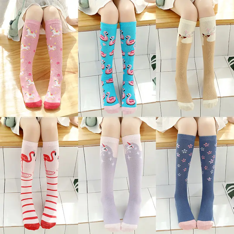 Spring Flamingo Cotton Over Knee Socks for Girls - Image 8
