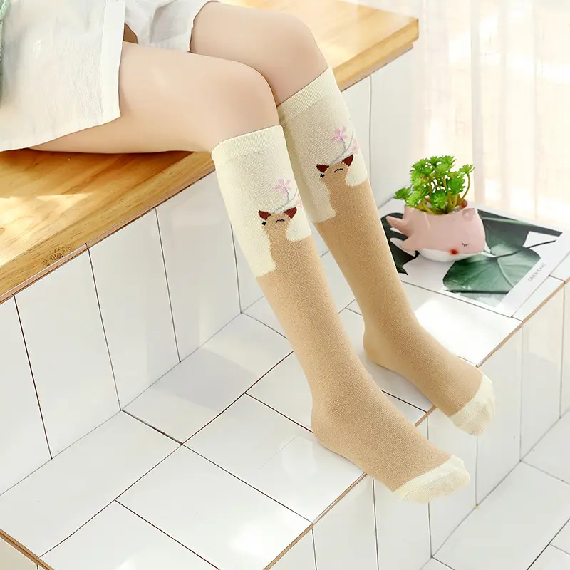 Spring Flamingo Cotton Over Knee Socks for Girls - Image 9