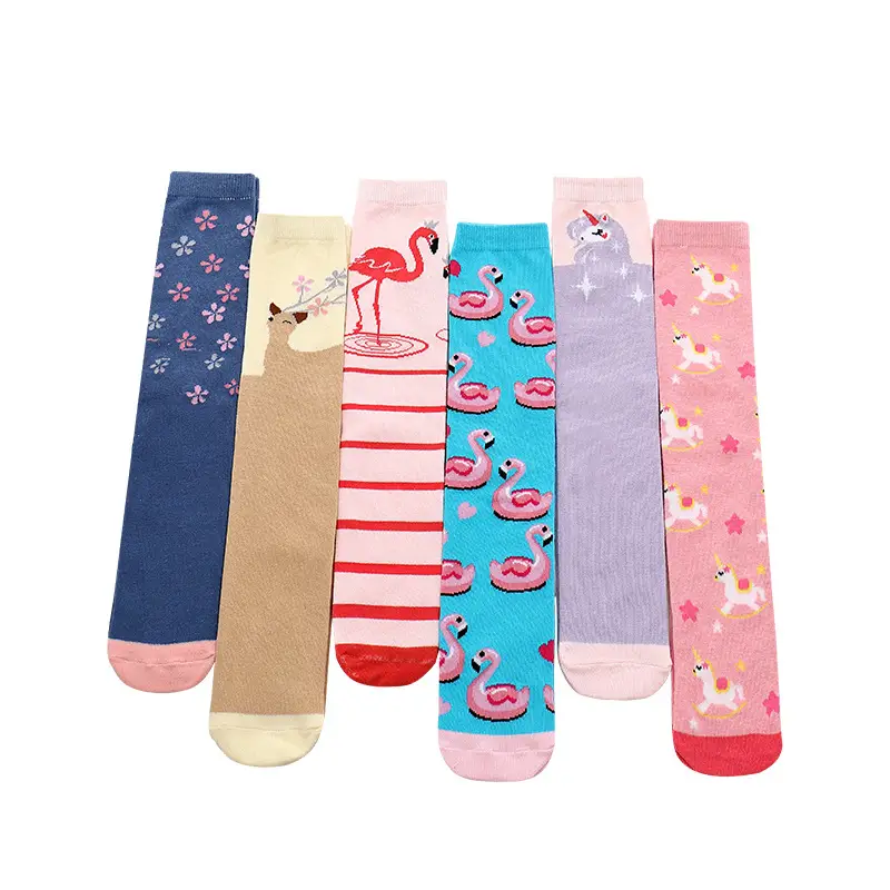 Spring Flamingo Cotton Over Knee Socks for Girls - Image 11