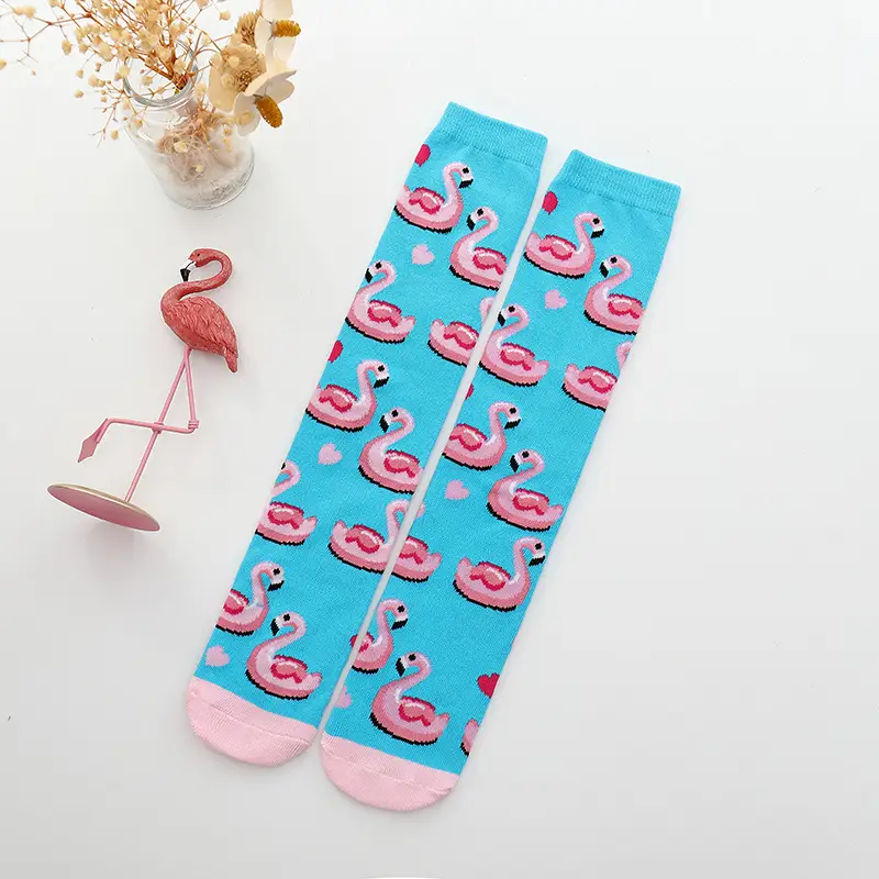 Spring Flamingo Cotton Over Knee Socks for Girls - Image 2