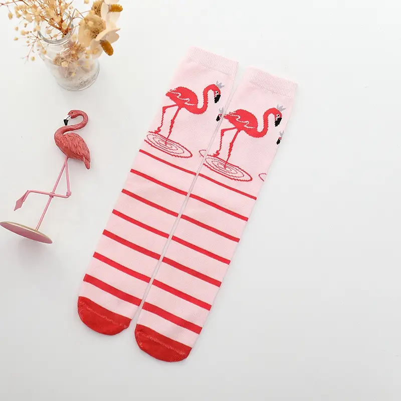 Spring Flamingo Cotton Over Knee Socks for Girls - Image 3