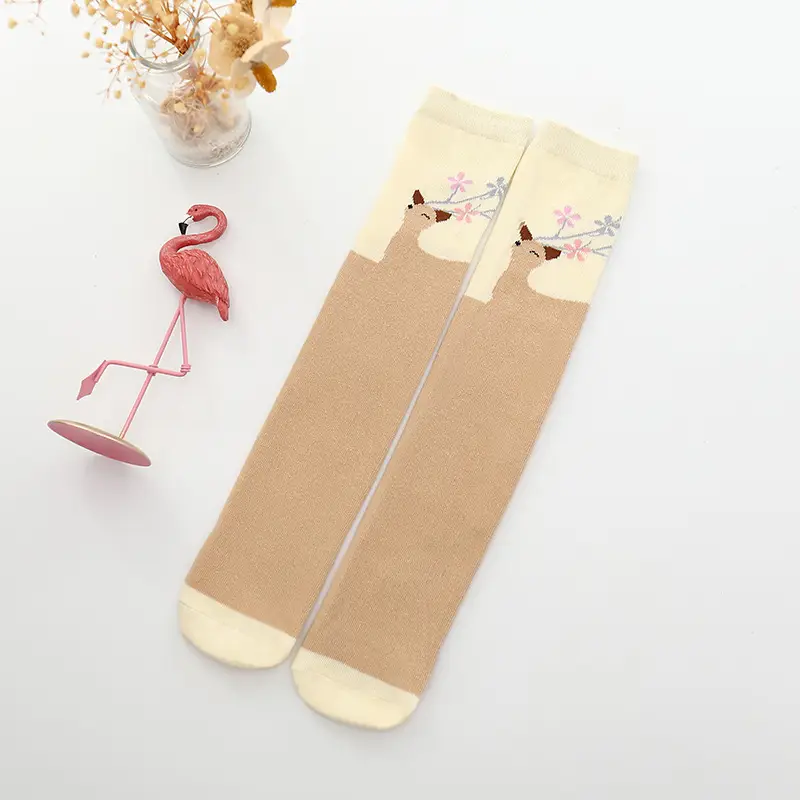Spring Flamingo Cotton Over Knee Socks for Girls - Image 4