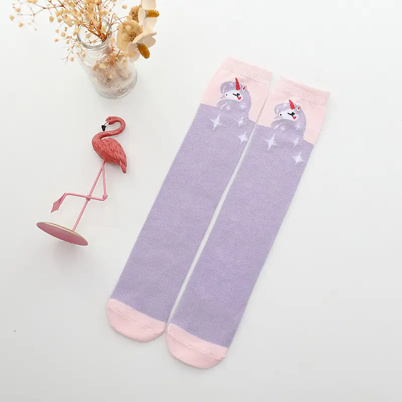 Spring Flamingo Cotton Over Knee Socks for Girls - Image 5