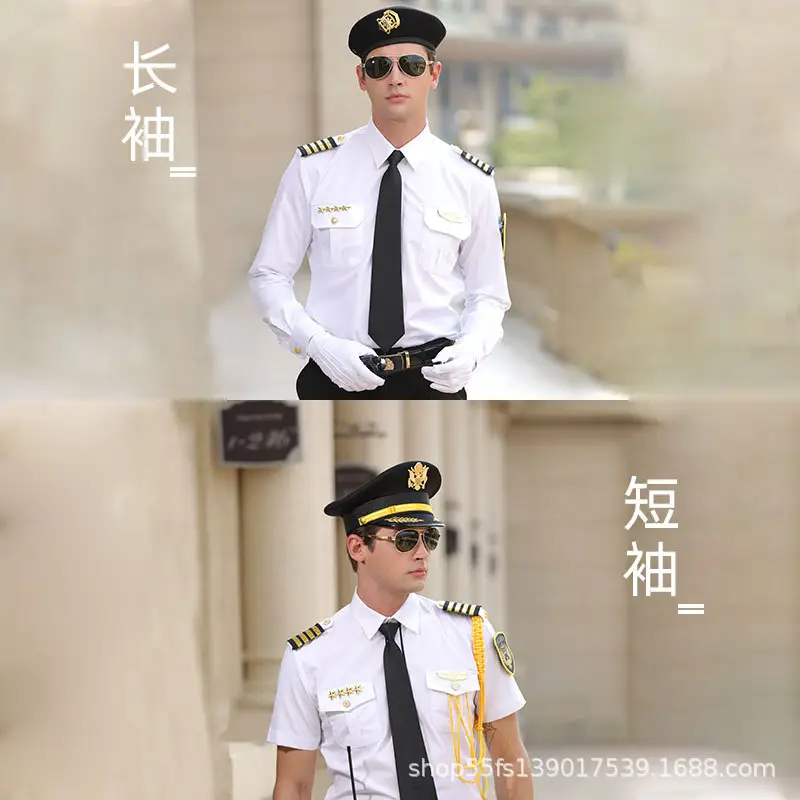 Men's White Long Sleeve Security Shirt with Black Tie - Image 4