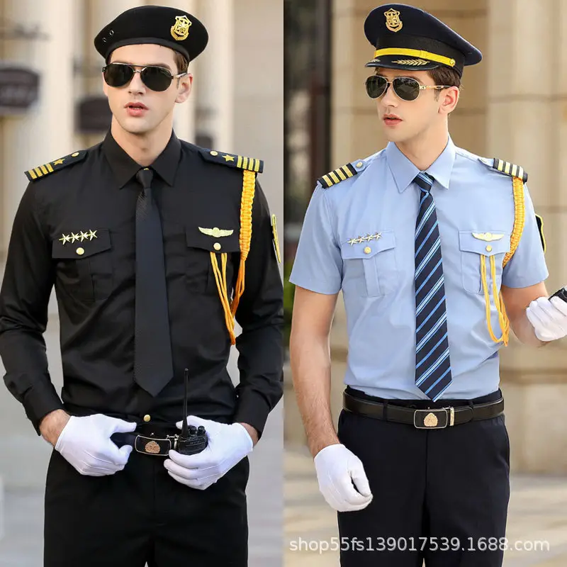 Men's White Long Sleeve Security Shirt with Black Tie - Image 6