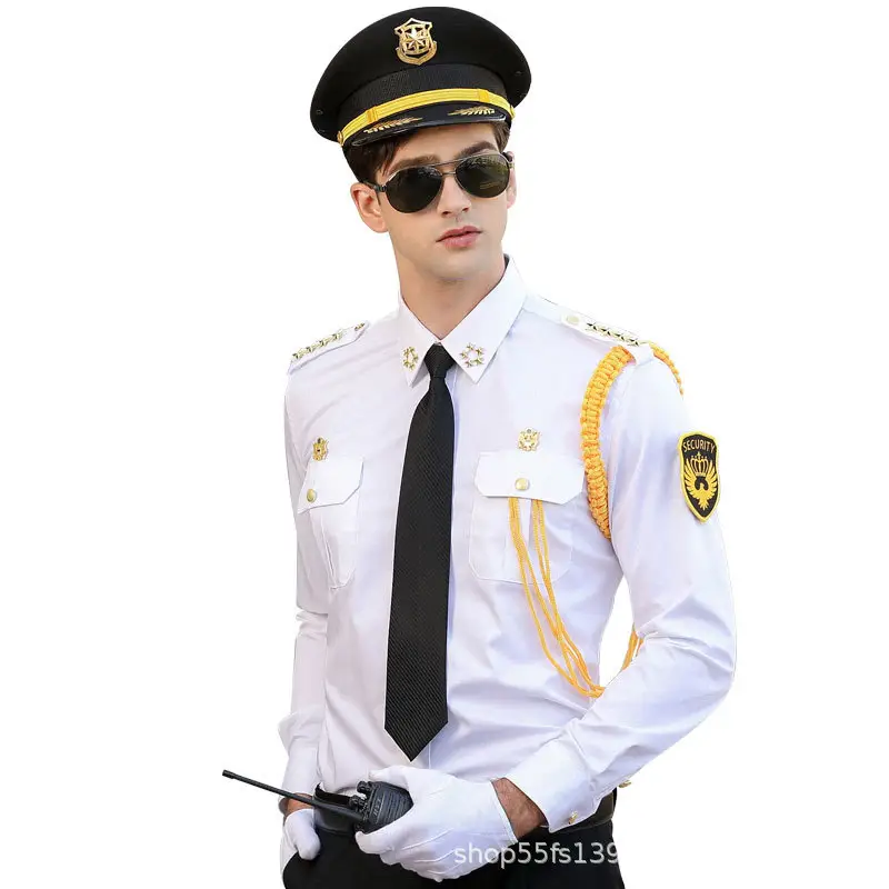 Men's White Long Sleeve Security Shirt with Black Tie - Image 7