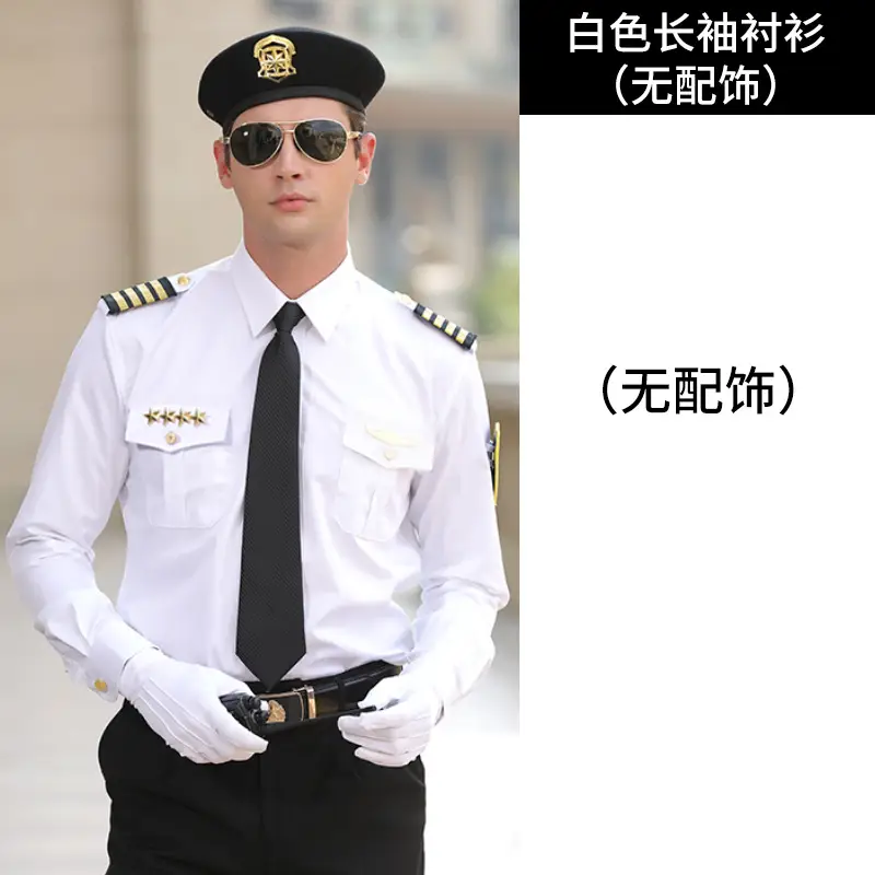 Men's White Long Sleeve Security Shirt with Black Tie - Image 2