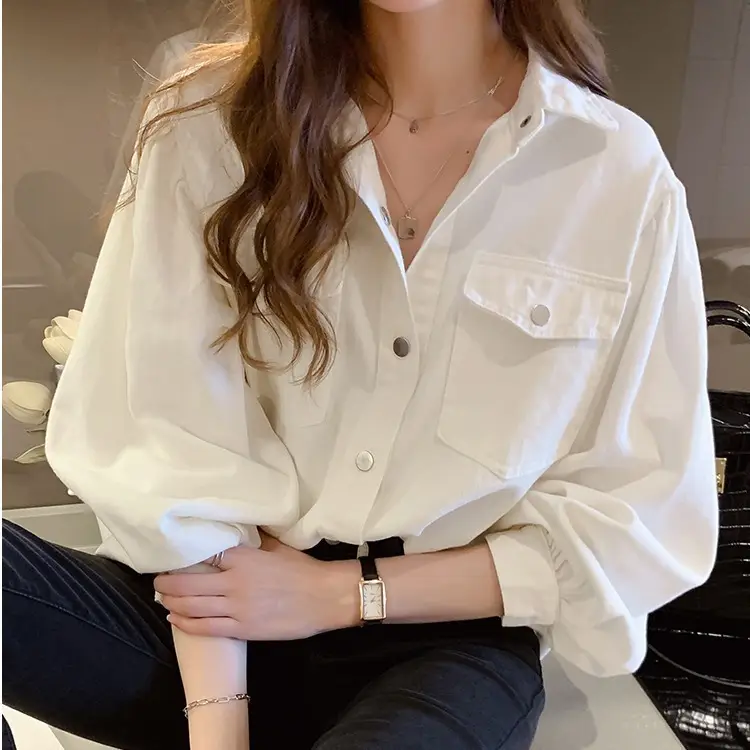 White Loose Long Sleeve Women's Shirt 2026 Spring - Image 4