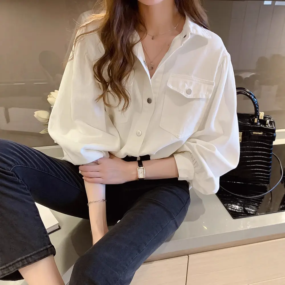 White Loose Long Sleeve Women's Shirt 2026 Spring - Image 5