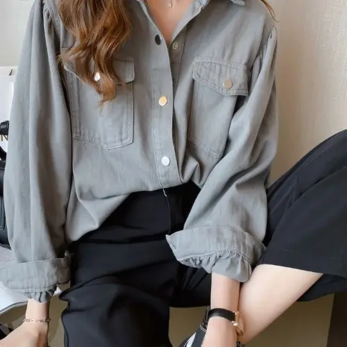 White Loose Long Sleeve Women's Shirt 2026 Spring - Image 2