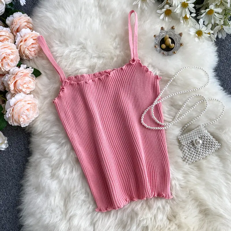 Women's Summer Knit Camisole with Wooden Ear Bumps